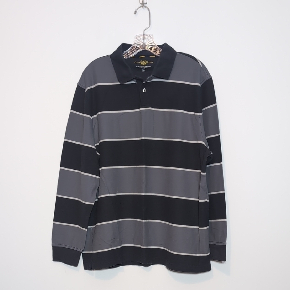Club Room Gray Stripe Long Sleeve Polo Shirt